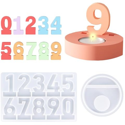 2 Stück Silikonformen Gießformen Zahlen 0-9, Silikonform Zahlen, Silikonform Kerzenhalter, Geburtstagskerzen Zahlen, Geburtstagskerzenhalter, Diy Kuchen Gießform