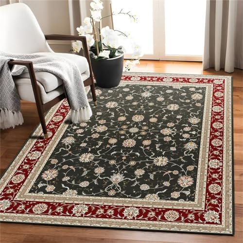 RUGMRZ Teppich Eingangsbereich Innen 170x240CM Klein teppichmatte Rot Pflegeleichter Flurteppich mit Retro-Blumenmuster