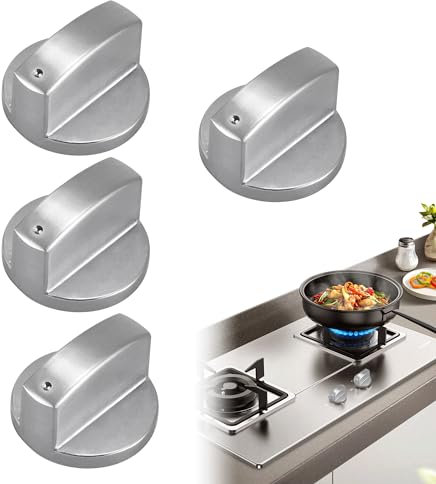MEKEET 4PCS Silver Metal Universal Gas Hob Knobs - 6mm Oven Control Switch Dial for Kitchen Stove, Cooker, and Various Ovens