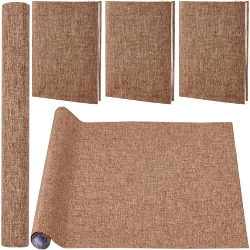 CRASPIRE 130 x 30 cm Panno per Libri In Lino Marrone Rilegatura di Libri Superficie In Tessuto Copertina per Libri con Retro In Carta Panno A Trama Fitta Libri Album Scrapbooking Copertura per Archivi