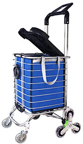 TETEOLALA Trolleys, Treppensteiger-Einkaufswagen, leichte Aluminiumlegierung, 8 Räder, großer Wagen, Faltbarer Einkaufskorb mit Sitz/Getränkehalter, Einkaufstasche