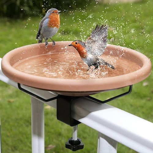 Vogeltränke für Balkongeländer - Abnehmbare und Verstellbare Wassertränke mit Vogelfutterspender