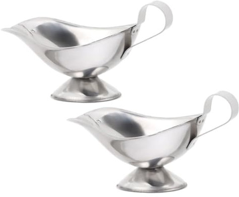 VILLFUL 2pcs 5oz Stainless Steel Gravy Boat Handle Condiment Bowl for Sauces Dressings and Dipping for Home and Restaurant Use