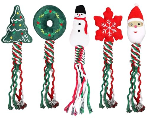 Ajuanbazha 5 Stück Weihnachten Hundespielzeug, Kauspielzeug für Kleine und Mittlere Hunde, Weihnachten Baumwollseil Hunde Kauspielzeug, Dog Toys Geeignet Als Quietschendes Geschenke