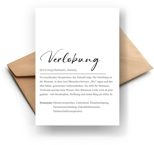 Elegante Klappkarte mit Definition 'Verlobung' - Liebevolle Geschenkidee zur Verlobung, Hochzeitsglückwünsche, hochwertige Definition als Dekor für besondere Anlässe