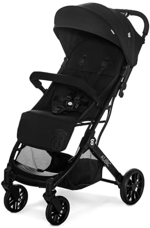 Silla de Paseo KUBIC 2- Ligera y Compacta con Plegado con una Mano, Ruedas Grandes, Reclinable y Apta para Cabina – Carrito de Bebé con Asa Trolley y SPF50+ – Negro Asalvo
