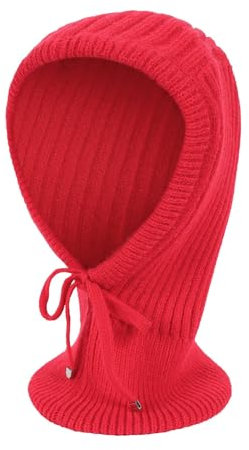 Gestrickter Kapuzenschal, Winter-Strickmütze, warme Beanie-Mütze für Damen, Halstücher, rot, Einheitsgröße
