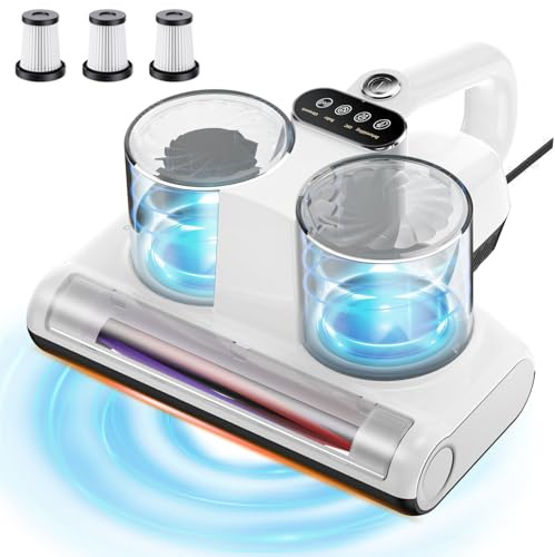 JPHYLL Milbensauger für Matratzen Milbenstaubsauger 16Kpa Saugkraft 253.7nm UV-C Licht Bettstaubsauger mit 3 HEPA Filter Ultraschall Hitze Bürstenrolle Technologien Weiß
