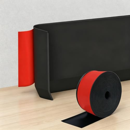 SDLDEER Zócalo autoadhesivo de PVC, 10 cm x 3 m, borde flexible de vinilo, zócalo para despegar y pegar para suelo, pared, cocina y baño (negro)