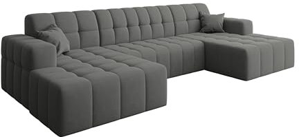Kaiser Möbel - Ecksofa mit Wohnlandschaft, Eckcouch U Form, Big Ecksofa, Polstersofa, Bequemes Couch mit Ottomanen für Wohnzimmer, Relaxsofa, Veloursstoff, Lounge-Set U-Form, Nimes U, Anthrazit