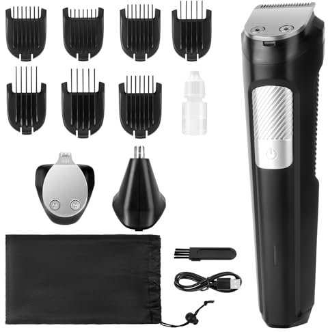 Adiwo All-In-One Beard Care Bodygroomer Set, 9 in 1 regolabarba/regolabarba, rifinitore tutto in uno, 120 min. di autonomia senza fili, con 7 pettini di fissaggio, lama ultra affilata