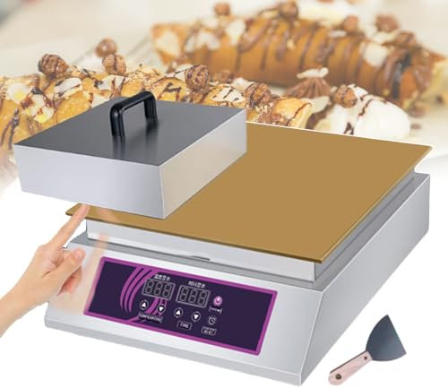 QUSYZD Máquina eléctrica con Tapa y Cuchara, Plancha eléctrica Comercial y máquina para Hacer panqueques con Pantalla de Temperatura y Tiempo para Puestos de postres de restaurantes.,