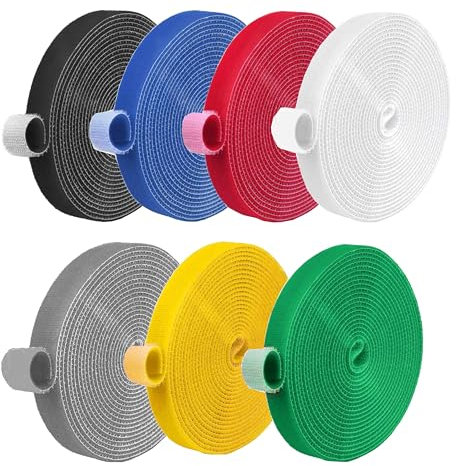 HAXIHA Colorate Fascette Fermacavi 7 Rotoli,Fascette cavi Regolabili Lunghezza,12mm x 5M Cinghie Fermacavi,Riutili Zzabile,per Organizzare cavi,Home,Ufficio,Cucire e DIY Artigianato