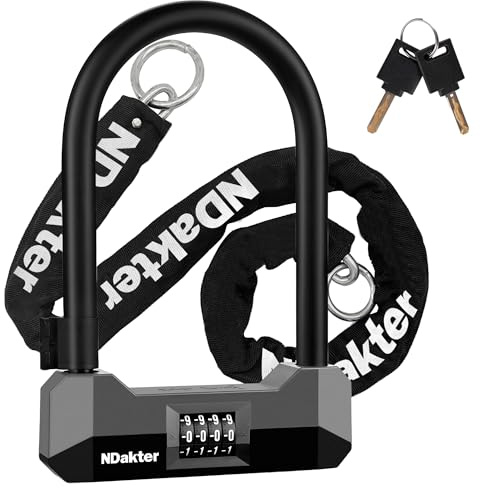 NDakter Bike Locks Heavy Duty Anti Theft, 18mm Motorcycle Combination U Lock with 4FT Chain, 4-Digit Combo Resettable Bicycle Lock with 2Keys for Ebike, Electric Scooter, Moped, Adults Tricycle (Gray)