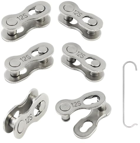 6Pairs 12 Speed Chain Link Connector - Quick Release Durable Bicycle Missing Link, with 1 Chain Hook, 12-Speed Chains, Silver, Steel