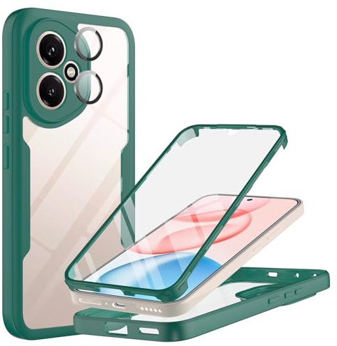 MQERYBV Funda para Honor 400 5G, 360 Grados Fullbody Protectores de Cámara Antigolpes con Protector de Pantalla Integrado Vidrio Templado Robusto Completa Carcasa Case, Verde