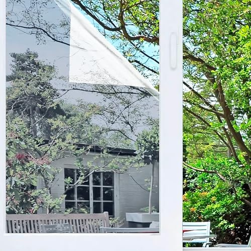 Vinilo Adhesivo para Cristales Efecto Espejo. Lámina Protección Solar de Ventanas. Pegatina Oscura para Vidrios. Polarizado Doméstico Unidireccional. Uso Doméstico y Profesional. 90X300 CM