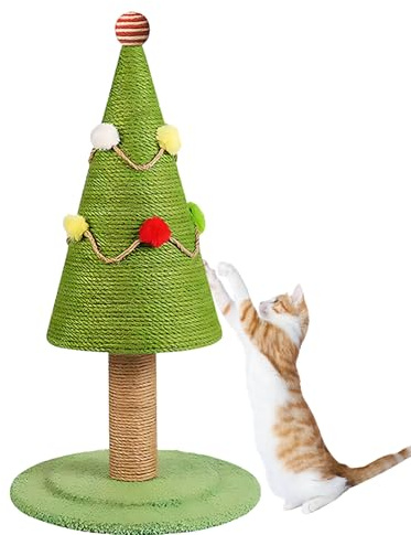 Kensbro Árbol de Navidad para gatos, árbol de Navidad, tiragraffi con bolas de piel y pedal para gatitos gatos, 35 x 62 cm (L)