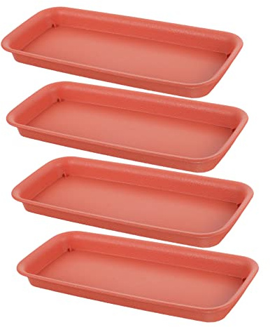 Mikikit Soucoupes pour Plantes Rectangulaires 4 Pièces Brique 310 ML pour Intérieur Et Extérieur, Plateaux De Récupération d'eau sans Trous, Bac D'égouttage Pratique Et Résistant, Jardin Et Balcon