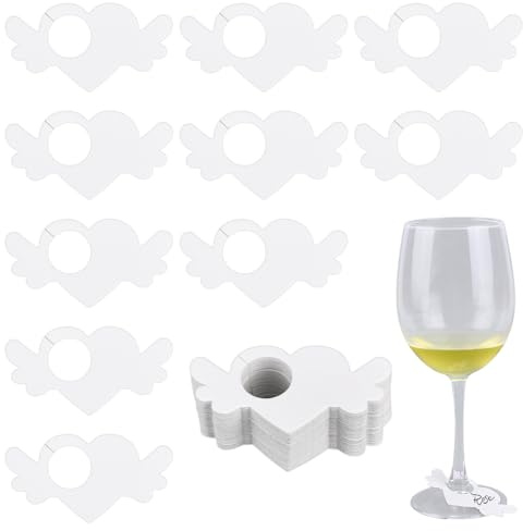AHANDMAKER 200Pcs Paper Wine Glass Markers Blank Heart Drink Name Tags White Wine Glass Charms Cocktail Champagne Name Tag for Wedding Valentines Day Birthday Party