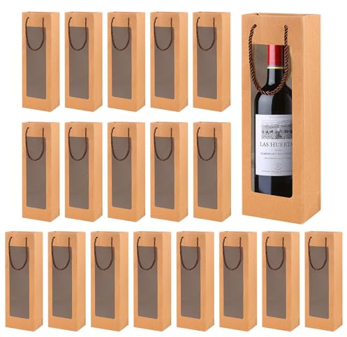 20 st. vinflaskspåsar gjorda av kraftpapper, kraft-vin presentpåse för 1 flaska presentpåsar, flaskpåsar presentpåsar med handtag, kraftpapper vin presentpåsar för bröllop, fest