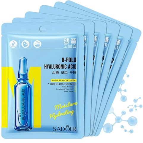 6 pièces Masque Nettoyant en Tissu, masque visage coreen, Contient de acide hyaluronique et de la niacinamide, pour une Peau Saine et Éclatante, pour Tous Types de Peau, 25 ML