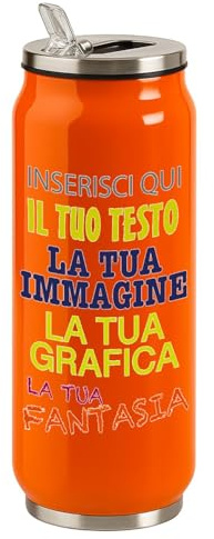 Borraccia Termica Personalizzabile 500ml in Acciaio Inox Lucido – Stampa Digitale UV Nome, Logo o Immagine – Mantiene 6H Caldo e 12H Freddo – Design Tipo Lattina, Riutilizzabile ed Eco-Friendly