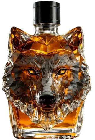Fcmeavo 3D Wolf Head Whisky Decanter Glass Carafe – Unique Drinks Dispenser & Transparent Spirits Bottle for Scotch, Rum & Brandy – Home Bar Décor Gift for Whisky Lovers