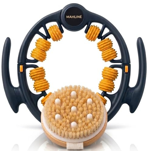 MAHLINÉ Anti-Cellulite Massagegerät mit Trockenbürste – Manuelles Faszienmassage Set für Beine, Po, Bauch & Arme – Hautstraffung & Lymphdrainage – Inklusive Baumwollbeutel