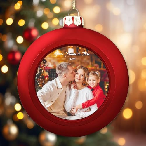 Personalisierte Weihnachtskugeln,Individuelles Foto Ornament Namen,individuelle Weihnachtsbaumschmuck,Weihnachtsanhänger für Familie Freundin Freunde-Rot