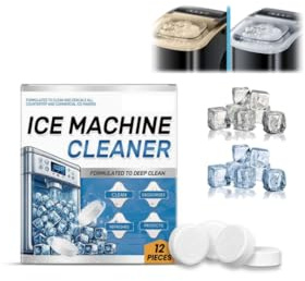 Limpiador de máquina de hielo, descalcificador, 12 tabletas limpias, solución de limpieza para cocina, removedor de escamas seguro de níquel, ayuda a eliminar el agua dura para helados de gran sabor
