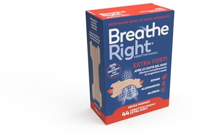 Breathe Right Cerottini Nasali Extra Forti, 44 Pezzi - Sollievo Nasale | Strisce nasali anti-russamento, facilitano la respirazione, alleviano il naso chiuso, senza farmaci, uomo e donna