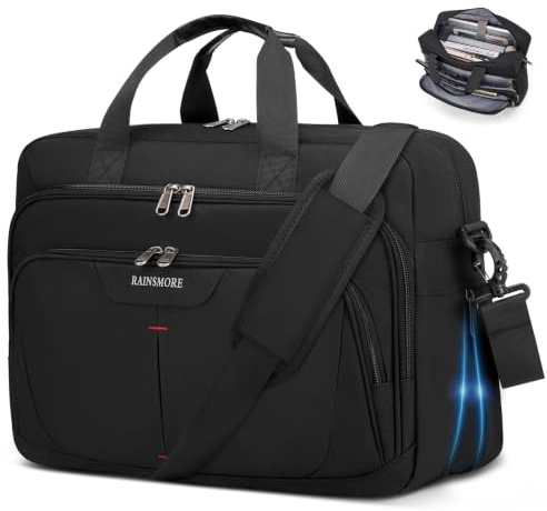 RAINSMORE 17.3 inch Laptop Bag for Men,Expandable Briefcase for Work | Water Resistant,Large Computer Bags for Laptops,Laptop Carry Bag with Multiple Pockets,Laptop Satchel Bag for Office,Business