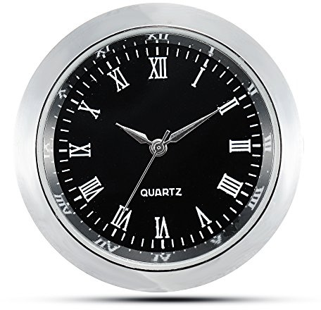ShoppeWatch Mini Clock Insert 1 7/16 (35mm) Quartz Movement | Miniature Clock Face Insert | Small Round Fit Up Black Face Silver Tone Bezel Roman Numerals CK086SL