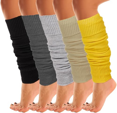 Mysocks Warme Stulpen Damen mit Wolle für Winter Flexibel Weich Beinstulpen Damen, Beinwärmer Kniestrümpfe wenn es Kalt ist, 5 Paar einfarbig 101