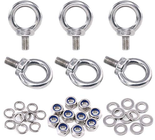 Swpeet 36 Stück 304 Edelstahl M8 Außengewinde, Ringschrauben-Set, inkl. 6 Stück M5 Ösenschraube mit 10 Stück Sicherungsmutter, 10 Stück Unterlegscheiben und 10 Stück flache Unterlegscheiben