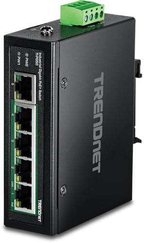 TRENDnet, TI-PG50, Commutateur Gigabit Industriel renforcé Non géré à 5 Ports, 10/100/1000 Mbps, commutateur sur Rail DIN, 4 Ports Gigabit PoE+, 1 Port Gigabit