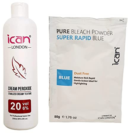 ICAN LONDON PROFESSIONAL CREAM PEROXIDE 20 VOL 6% 250 ML + RAPID BLUE POWDER BLEACH 80 G SET