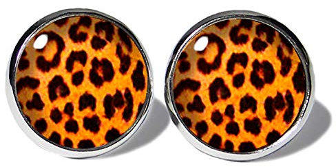 Leopardenmuster Ohrstecker ABOUKI Damen Mädchen Kind Kinder Edelstahl Ohrschmuck Motiv Leopard Leo Animal-Print handgefertigte Ohrringe silber-farben