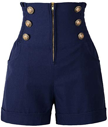 Penelope Vintage Women's 50s Retro Rockabilly Style High Waist Pinup Shorts (L, Navy)