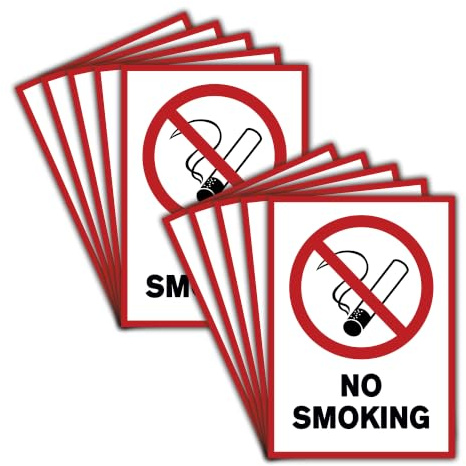 STROBO 10 Stück Aufkleber No Smoking als DIN A4 29,7 x 21,0 cm | Sticker mit geschlitzter Rückseite für den Innen- und Außenbereich | UV-Schutz, Wind- und Wetterfest