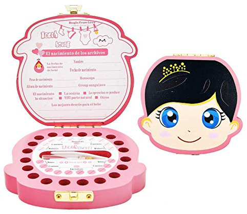 Shalwinn Caja de Dientes,Caja Dientes Leche, Caja para Guardar Dientes para Pegatinas españolas, Personalizar Bebé Dientes Caja (Niña)