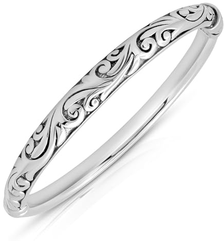 MAX + STONE 925 Sterling Silver Bracelet for Women | 7 Inch Filigree Bangle Bracelets with Hinged Clasp | Anti-tarnishing Sterling Silver Bangle Bracelet | Silver Bangles for Women
