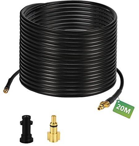 SWANEW Rohrreinigungsschlauch 20m, 200 bar, 60 °C inkl. Adapter, Hochdruckschlauch Düsen Rohrreiniger Schläuche fürAbflussreiniger, Rohrreinigungsset für Anschluss Bajonett