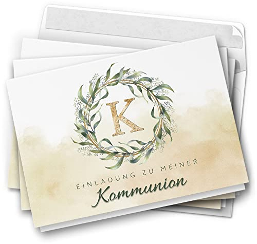 10 Einladungskarten Klappkarten Kommunion mit Umschlägen Motiv Kranz Einladung zur Feier Jungen Mädchen edel kirchlich