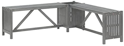 KTHLBRH 【Blitzversand】 Garten-Eckbank Terrassenbank,Geeignet für Verandadekoration, Außenbereich, Garten, Terrasse, Veranda, Pool, Balkon,mit Pflanzkübel 117 cm Massivholz Akazie Grau