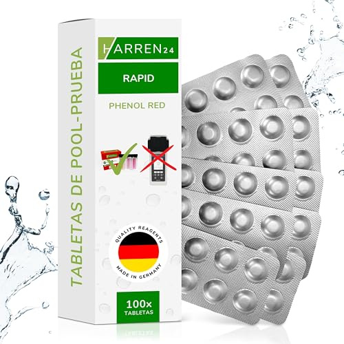 harren24 Rapid Testtabletten für Schütteltester, DPD 1 freies Chlor/DPD 4 Aktivsauerstoff/Phenol Red pH-Wert, 50x, 100x, 250x, 500x, Wassertester (PH RED / 100 Tabletten)