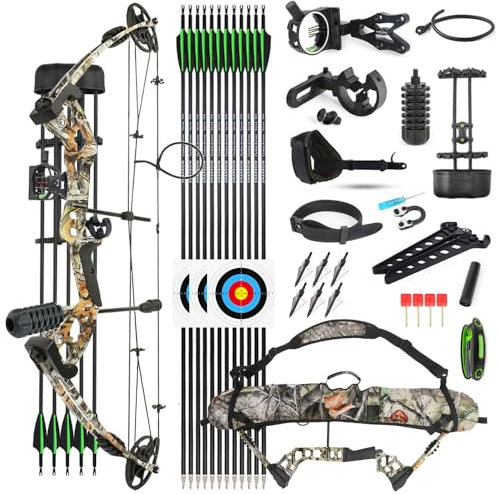 SHARROW Compoundbogenset Jagdbogen 30-55lbs Einstellbar Compound Bogen und Pfeile Set Sportbogen Erwachsene Compound Bögen für Outdoor Bogen Jagd LH/RH (Rechte Hand, Camo)