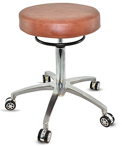 VAKON SALON - Design Rollhocker auf hochwertigen Rollen Hellbraun - Höhenverstellbarer von 55 bis 75 cm - Drehhocker Arbeitshocker Praxishocker