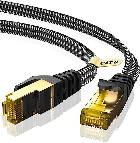 ARISKEEN Cat 8 Ethernet Cable 4M, High-Speed 40Gbps 2000MHz Ethernet Cable Braided Flat Gigabit Rj45 SSTP Shielded Internet Network Lan Cable Cord for Modem Router PC